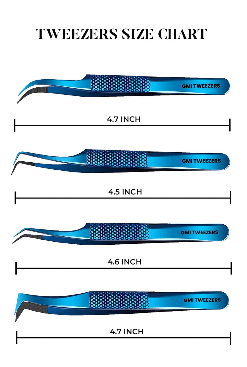 GMI Lash Tweezers – Pack of 4 Stainless Steel Fiber Tip Eyelash Extension Tweezers