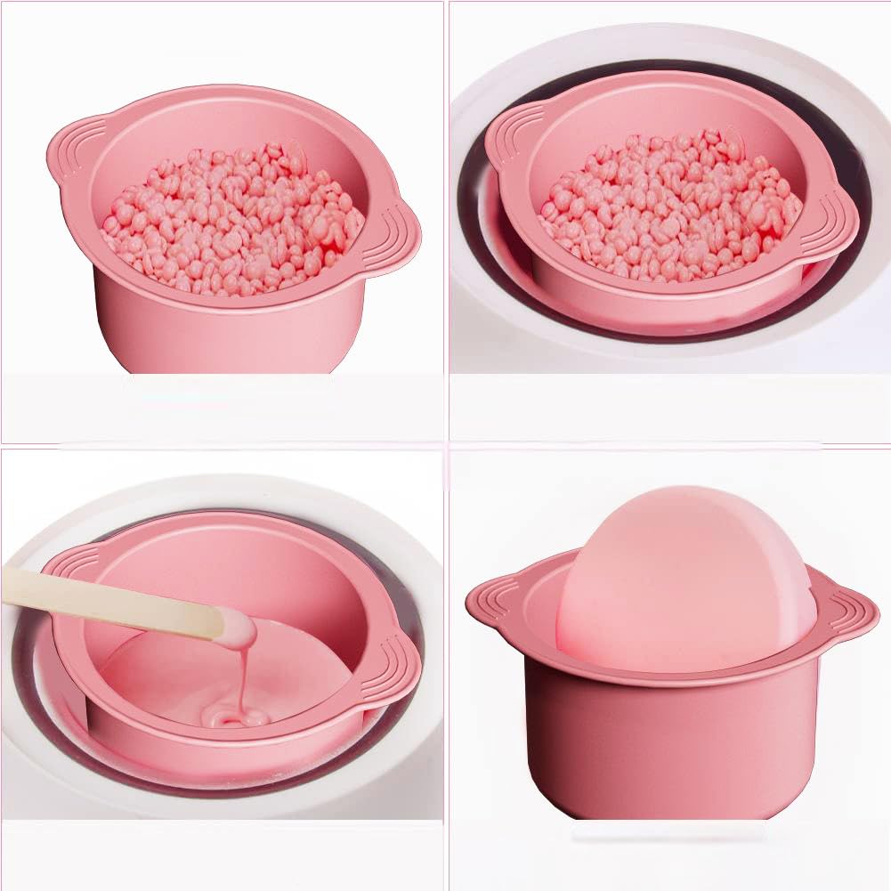 2-pack Silicone Wax Warmer Liner, Silicone Wax Bowl for Wax Warmer, Non-Stick Wax Melt Warmer Wax Pot Replacement, Reusable Wax Melt Liner with 50 Pcs Wax Spatula Sticks for Hair Removal purple+pink