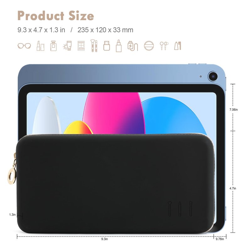 FVION Zipper Makeup Brushes Bag For Travel, Large Silicone Makeup Brush Holder, Make Up Brushes Pouch Case for Makeup Tools - Black