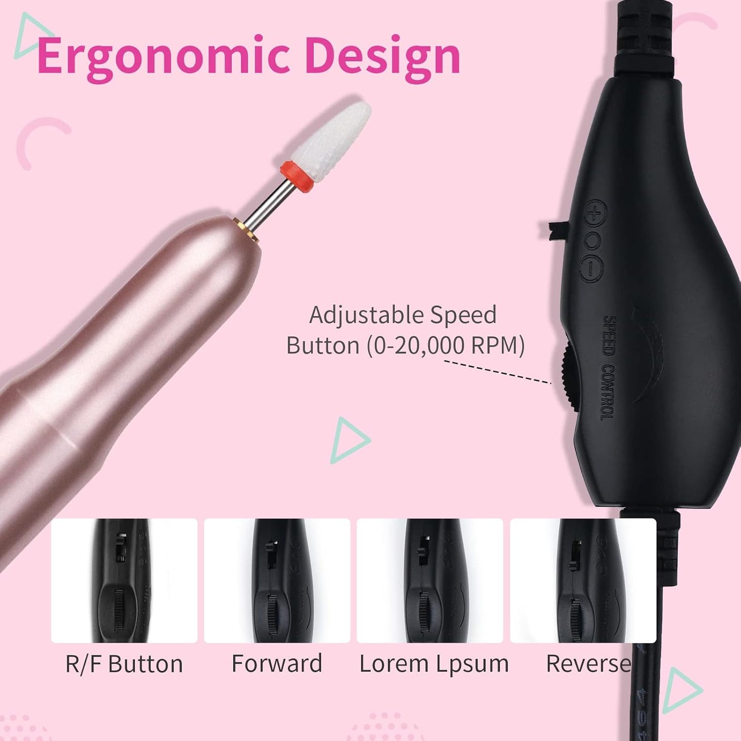 Electric Nail Drill - 20000RPM Pro Portable Efile Machine for Acrylic Nails | Complete Drill Bits for Home Salon & DIY Nail Art