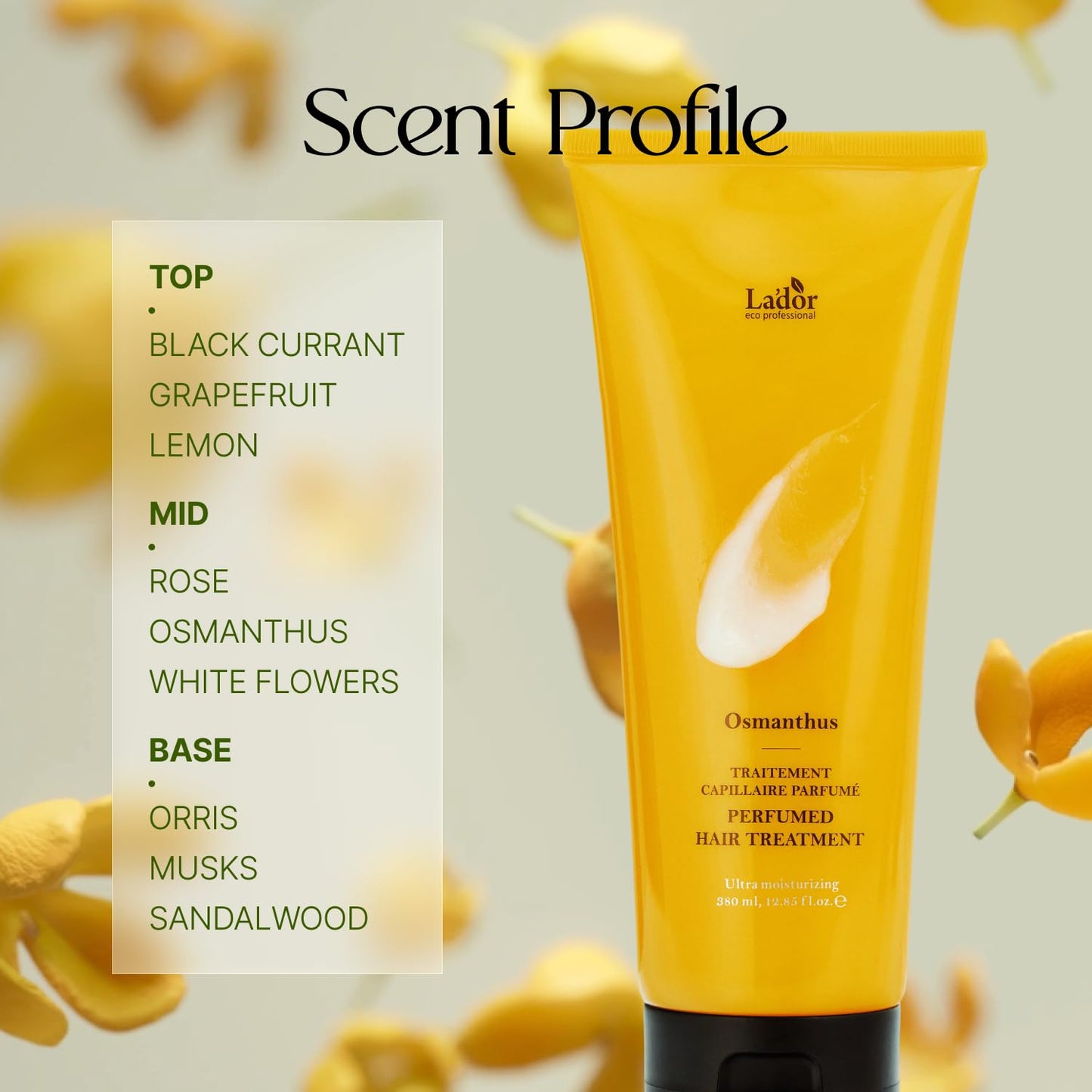 LA’DOR Perfumed Hair Treatment (OSMANTHUS), Protein & Ceramides Nourishing Hair Mask for Damaged Hair, Softness & Long-lasting Scent, Conditioner for Dry, Frizzy, Korean Hair Care(12.85 Fl Oz / 380ml)