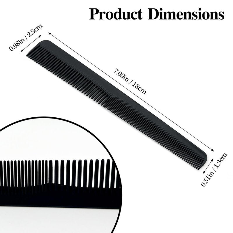 8-Pack 7.09" Black Pocket Barber Comb Set – Beard, Mustache, Hair & Sideburn Styling Combs for man