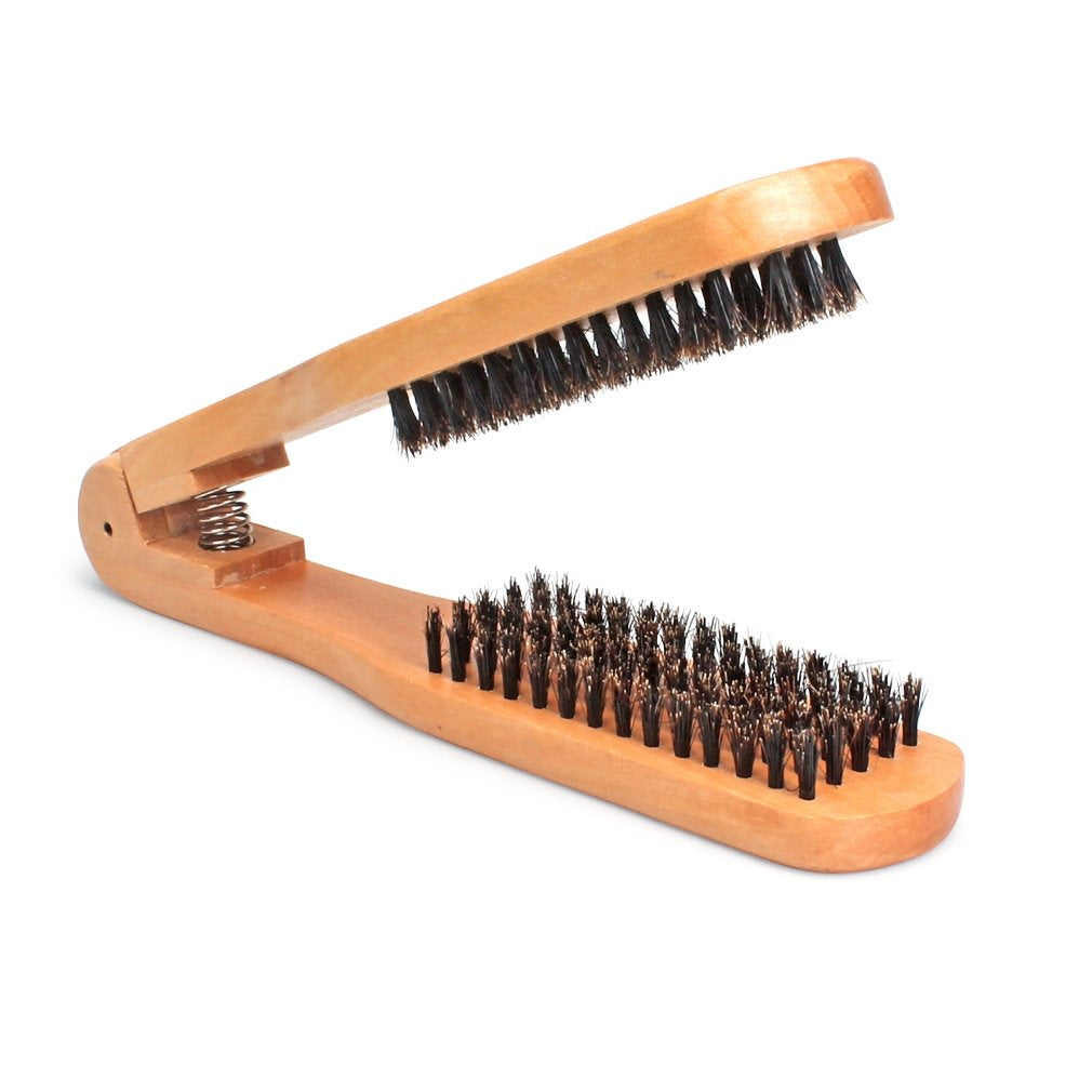 Hair Straightener Dual-Brush Comb - Anti-Static Wooden Design for Smooth Styling