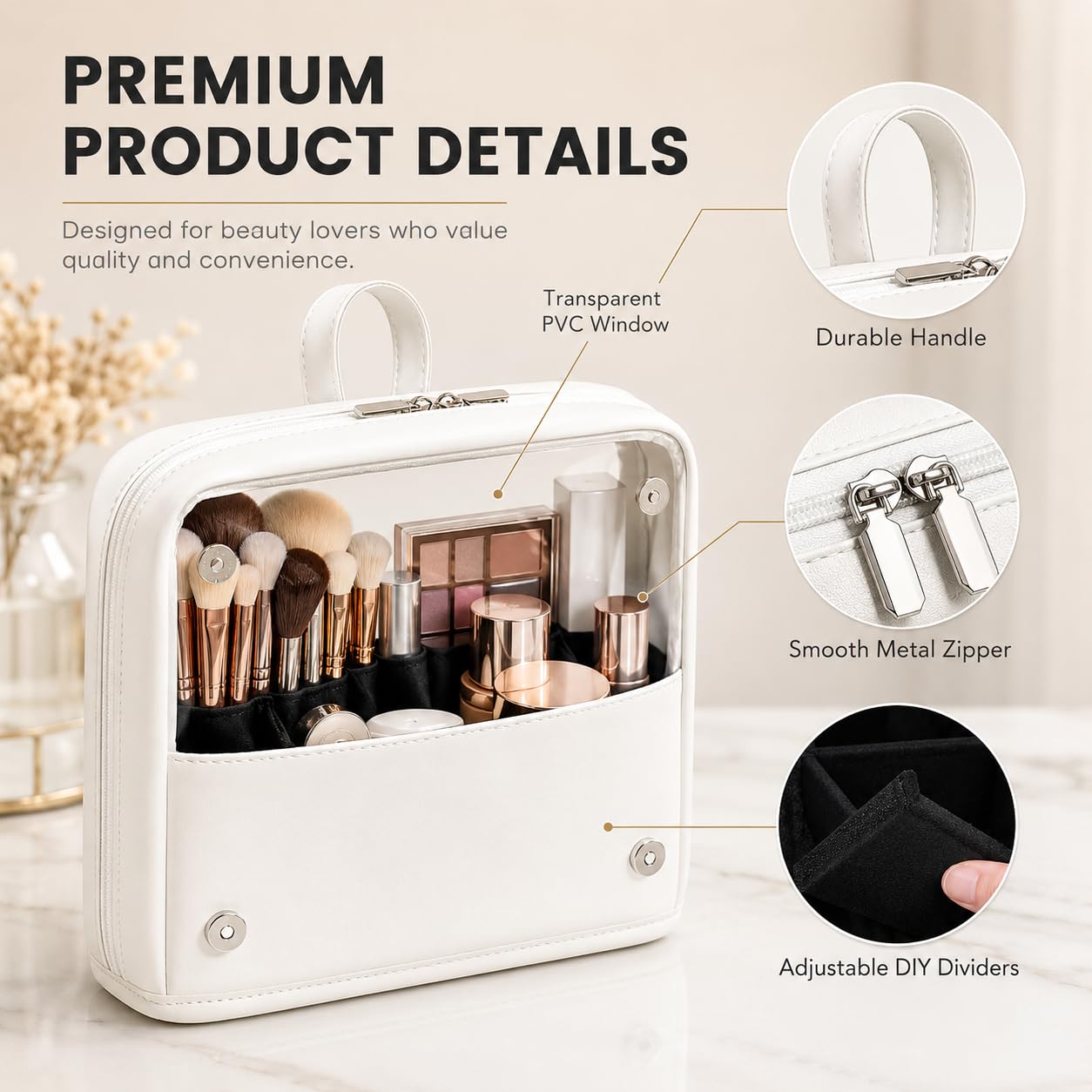 YDR Clear Makeup Brush Bag, High Capacity Stand Up Makeup Brush Holder, Travel Professional Cosmetic Brush Organizer Case, Foldable Makeup Tool Bag for Women and Artists