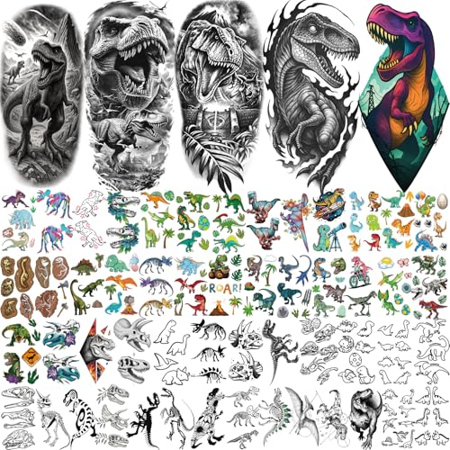 Yazhiji Dinosaur Temporary Tattoos for Kids & Adults - Large Variety, 77 Sheets, Safe & Waterproof