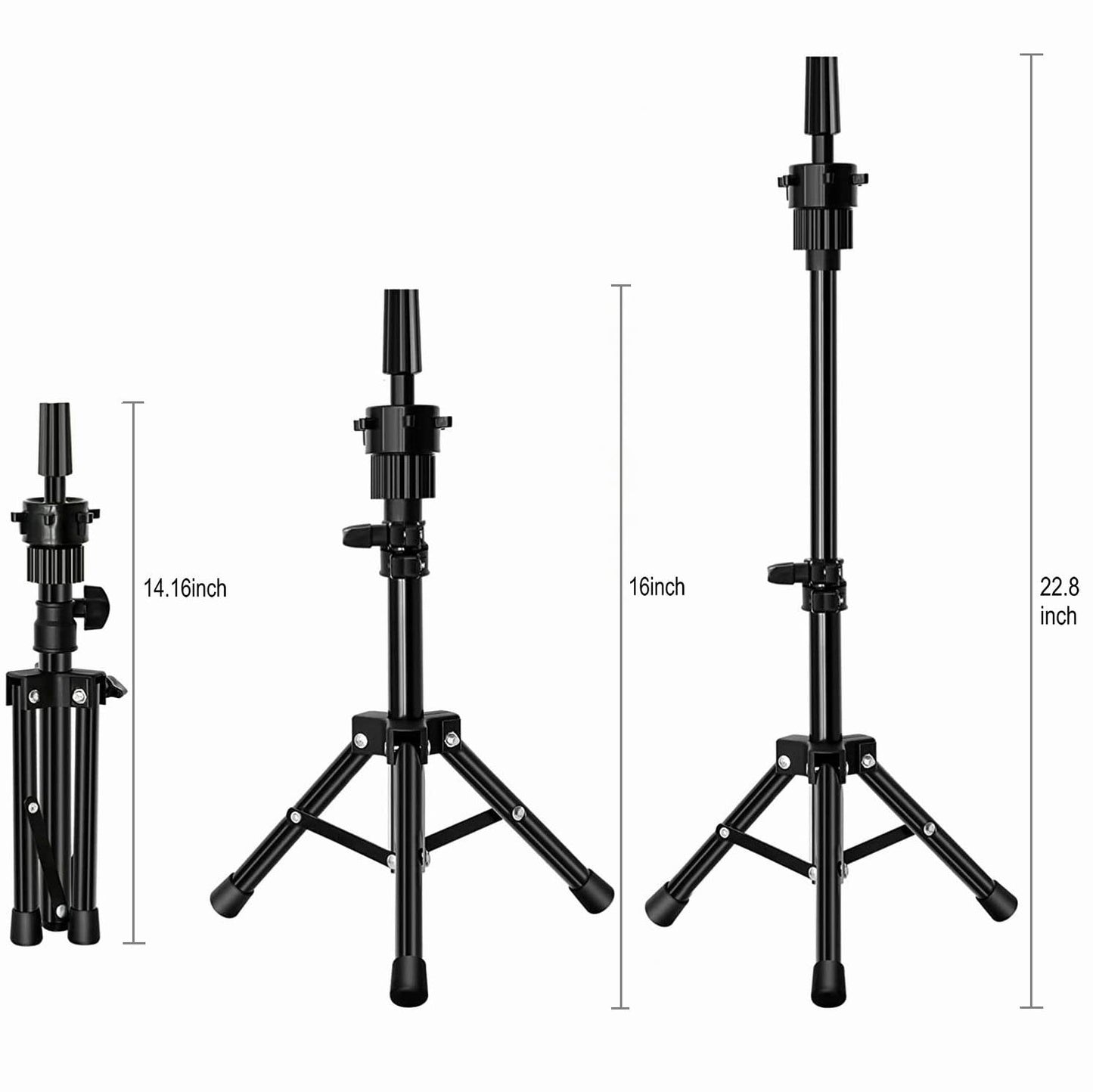FUTAI Mini Adjustable Wig Stand Tripod Metal Holder for Mannequin Head Canvas Foam Head Hairdresser Practice Cosmetology Braiding Styling Salon Display