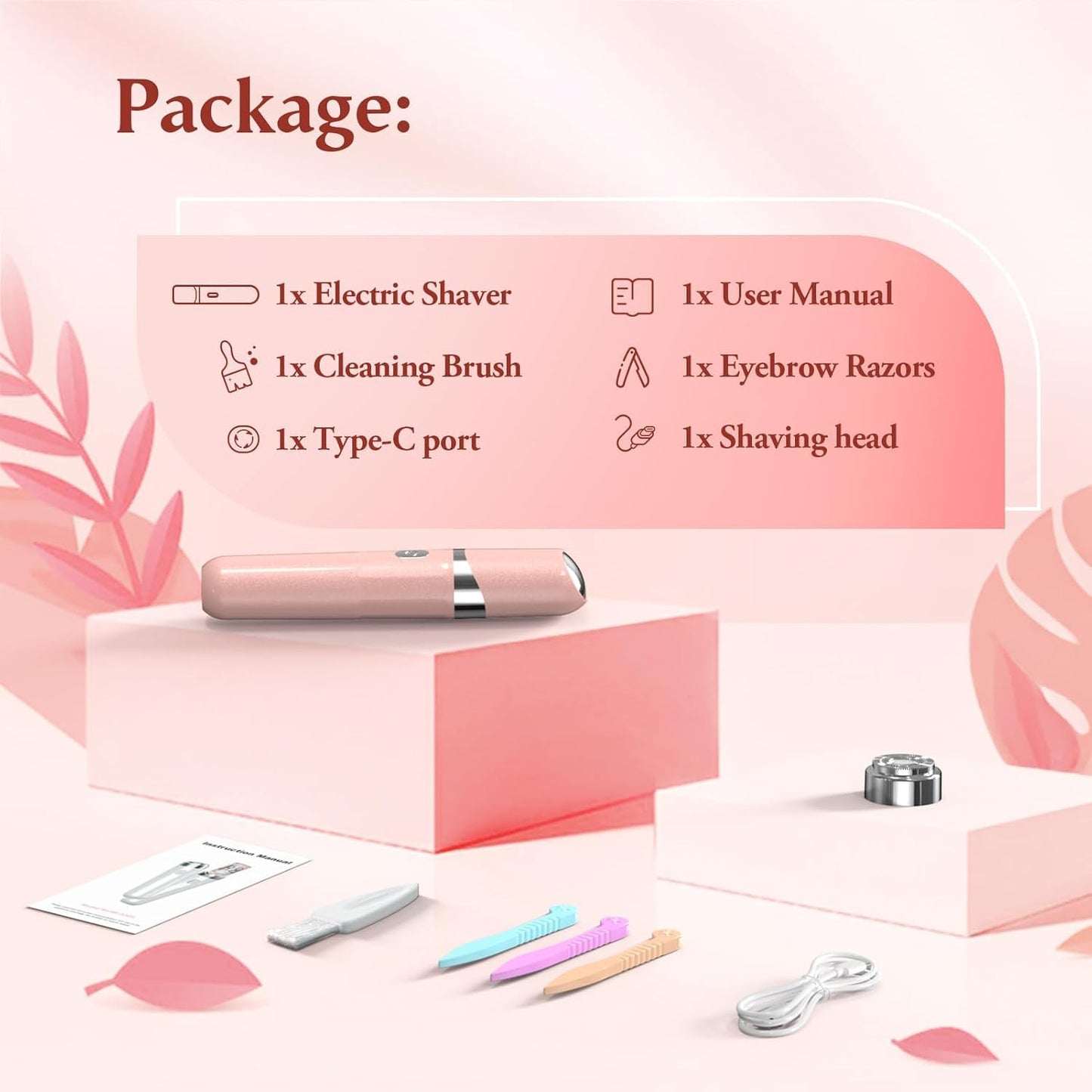 Facial Hair Remover for Women, 2-in-1 Smooth Glide Painless Electric Epilator with LED Light, USB Rechargeable Portable Lady Shaver for Face Lip Chin Leg Arms Bikini