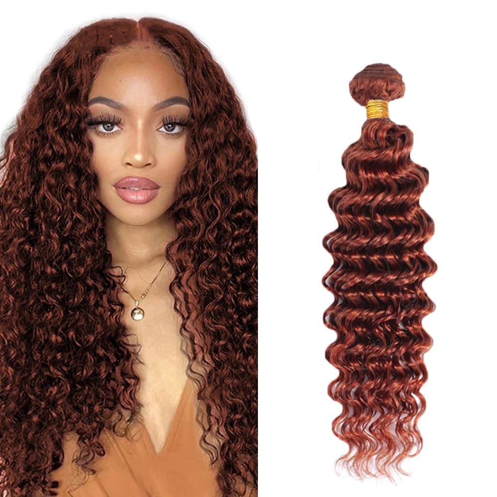 34 Inch Reddish Brown Bundles Human Hair Copper Deep Wave Bundles Brazilian Virgin Remy Hair Extensions Double Weft Color 33 Deep Wave Bundle Hair Weave 100g