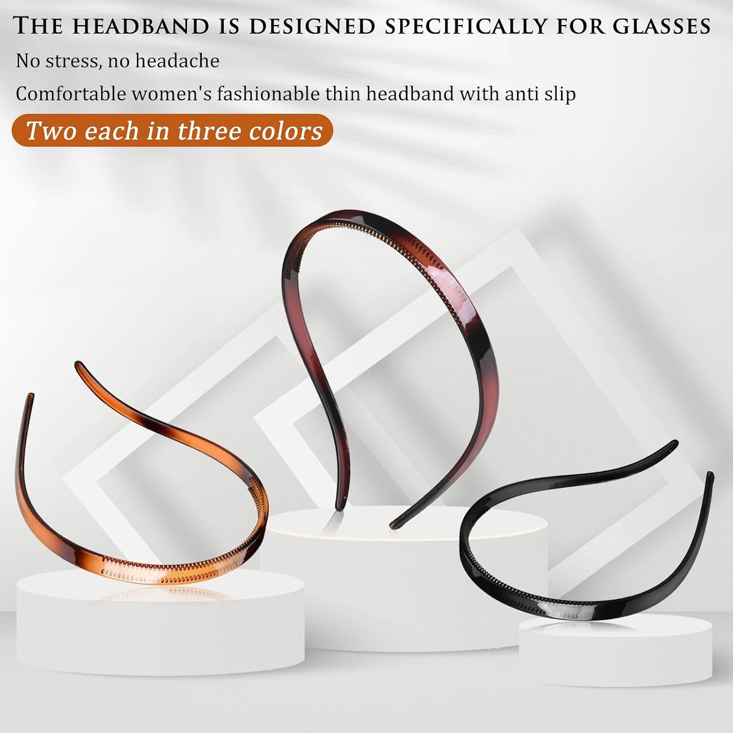 Comfortable Non-Slip Hair Bands for Women - 6 Pcs Fashionable Headbands | Black, Tortoise & Coffee