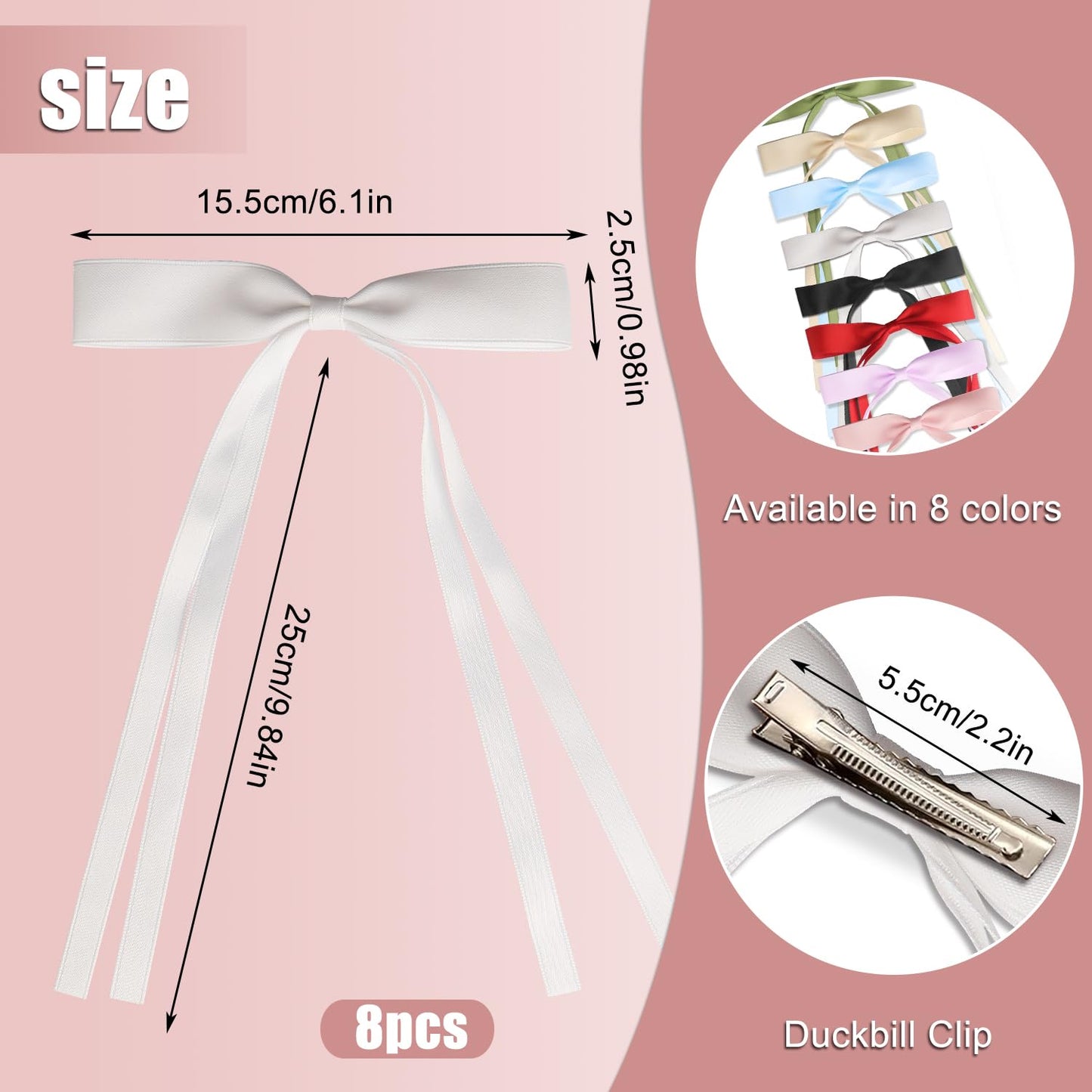 Tassel Hair Bow Clips - 8PCS Cute Long Hair Accessories | Bowknot Barrettes for Girls & Teens