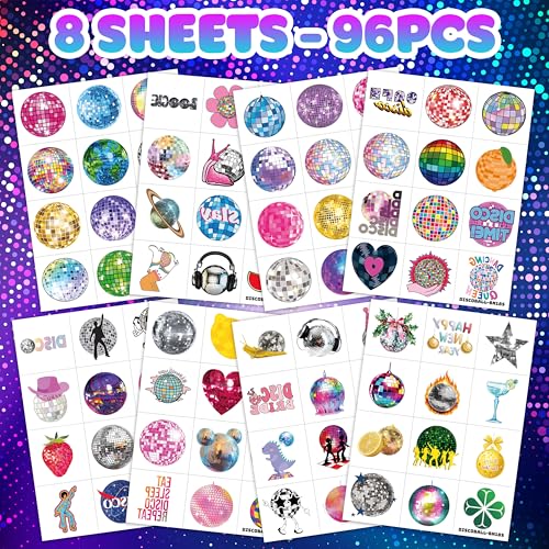 96PCS Disco Ball Temporary Tattoos for Kids & Teens - Retro Party & Carnival Stickers