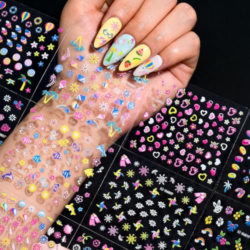 60 Sheets 3D Flower Nail Art Stickers - Self-Adhesive Decals