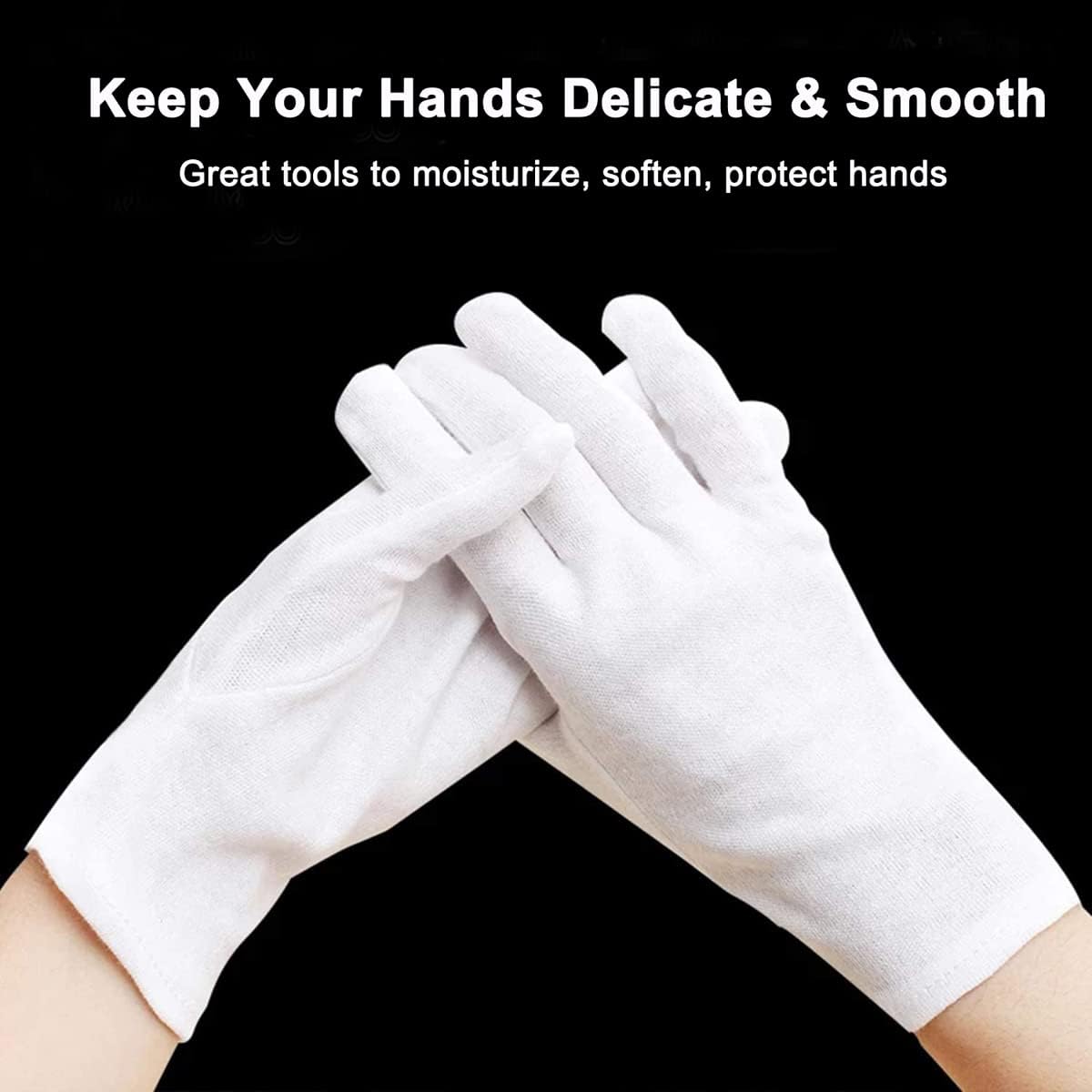 White Cotton Gloves for Eczema Relief - Breathable Moisturizing Spa Liners | Soft Stretchy Fit for Men & Women, Sizes S-M-L