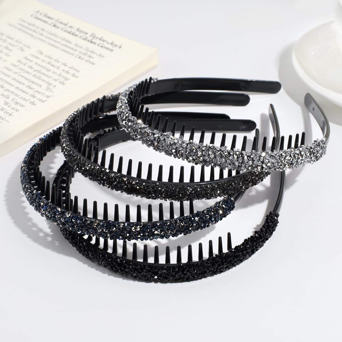 shishiruyizhong 4Pcs Rhinestone Headband with Teeth,Fashion Non Slip Head Bands Headbands Crystal Hairband Sparkly Diamond Hairbands Hair Accessories for Women Girls Bride Bridesmaids Wedding Party