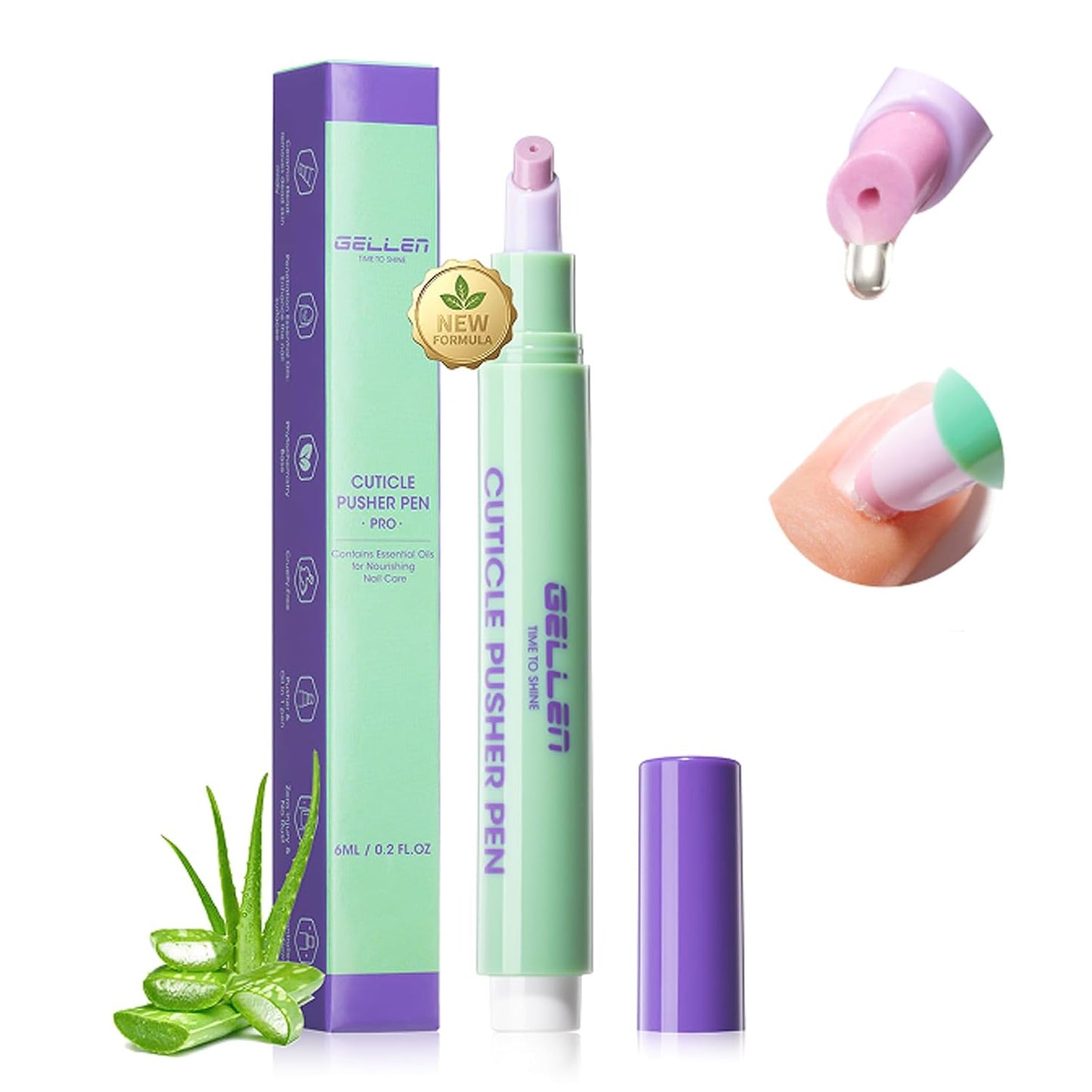 Gellen Cuticle Oil Pusher Pen - 6ml Aloe Vera Cuticle Remover & Gentle Nail Care Tool for Dry Cuticles