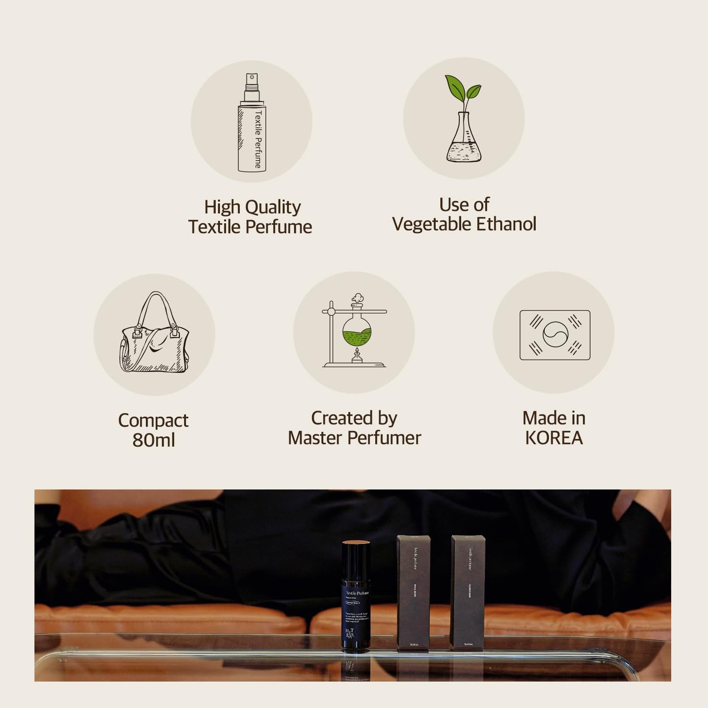 hetras Textile Perfume (Hotel Wood Scent) – TSA-Approved Travel Fabric Spray with Wrinkle Release | 2.7 fl.oz Portable Clothing Odor Eliminator Mist | Deep Woody & Amber Luxury Hotel Aroma for Suits