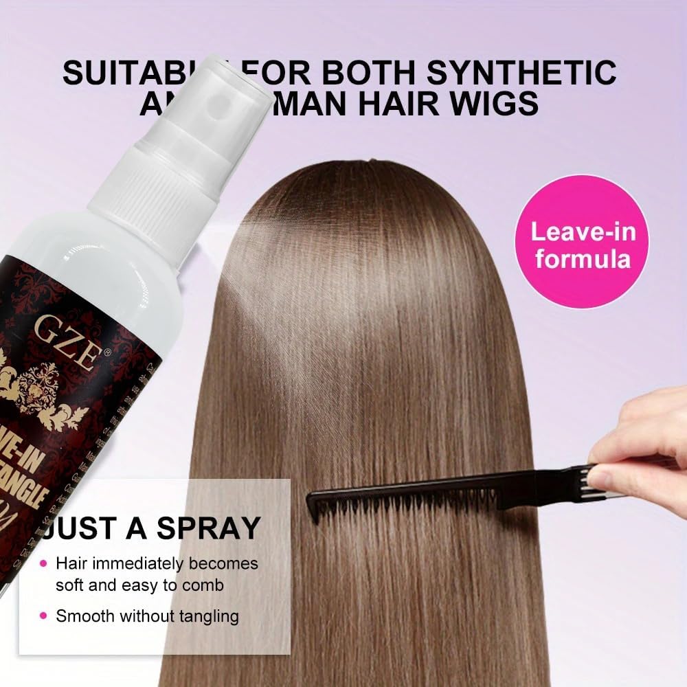 GZE Keratin Leave-In Spray for Wigs & Extensions - Smoothing, Detangling & Shine - 100ml/3.38oz, Anti-Frizz with Natural Formula, for Synthetic & Human Hair Wigs