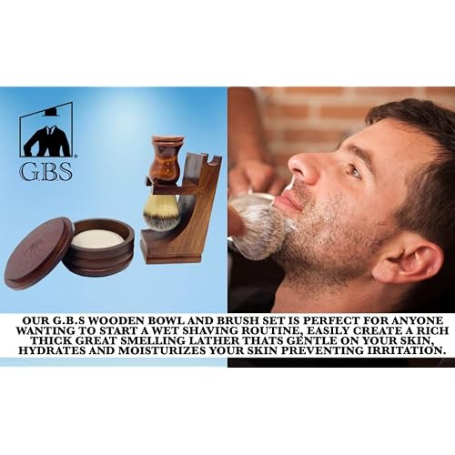 G.B.S GENTS Men's Classic Wooden Shaving Set with Shaving Brush, Wooden Stand and 3.5 Inches Diameter Shaving Soap Bowl