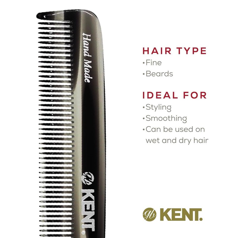 Kent F3T Black Graphite Fine Tooth Comb - Hair Parting and Straightening Comb for Men's & Women's Dandruff Remover, Saw Cut and Hand Polished Made in England
