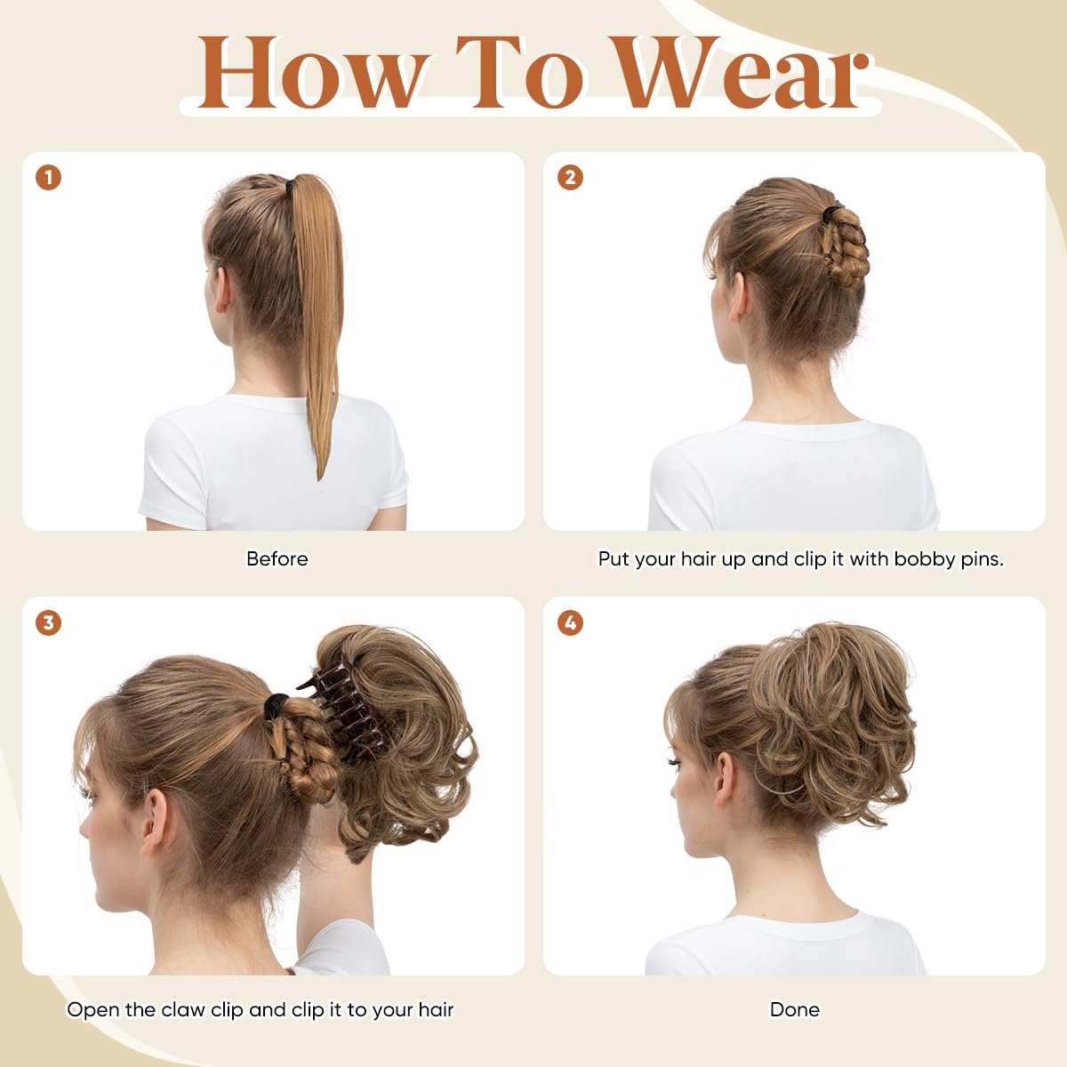 youngways Claw Clip Short Ponytail Messy Bun Hair Piece Bendable Hair Branch Extensions Fluffy Wavy Curly Synthetic Versatile Dark Grey Hairpieces