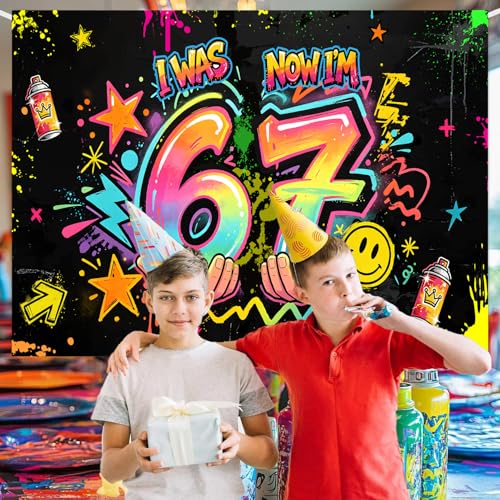 Graffiti Neon Birthday Backdrop for 7th Birthday Party - 72.8 x 43.3 Inch
