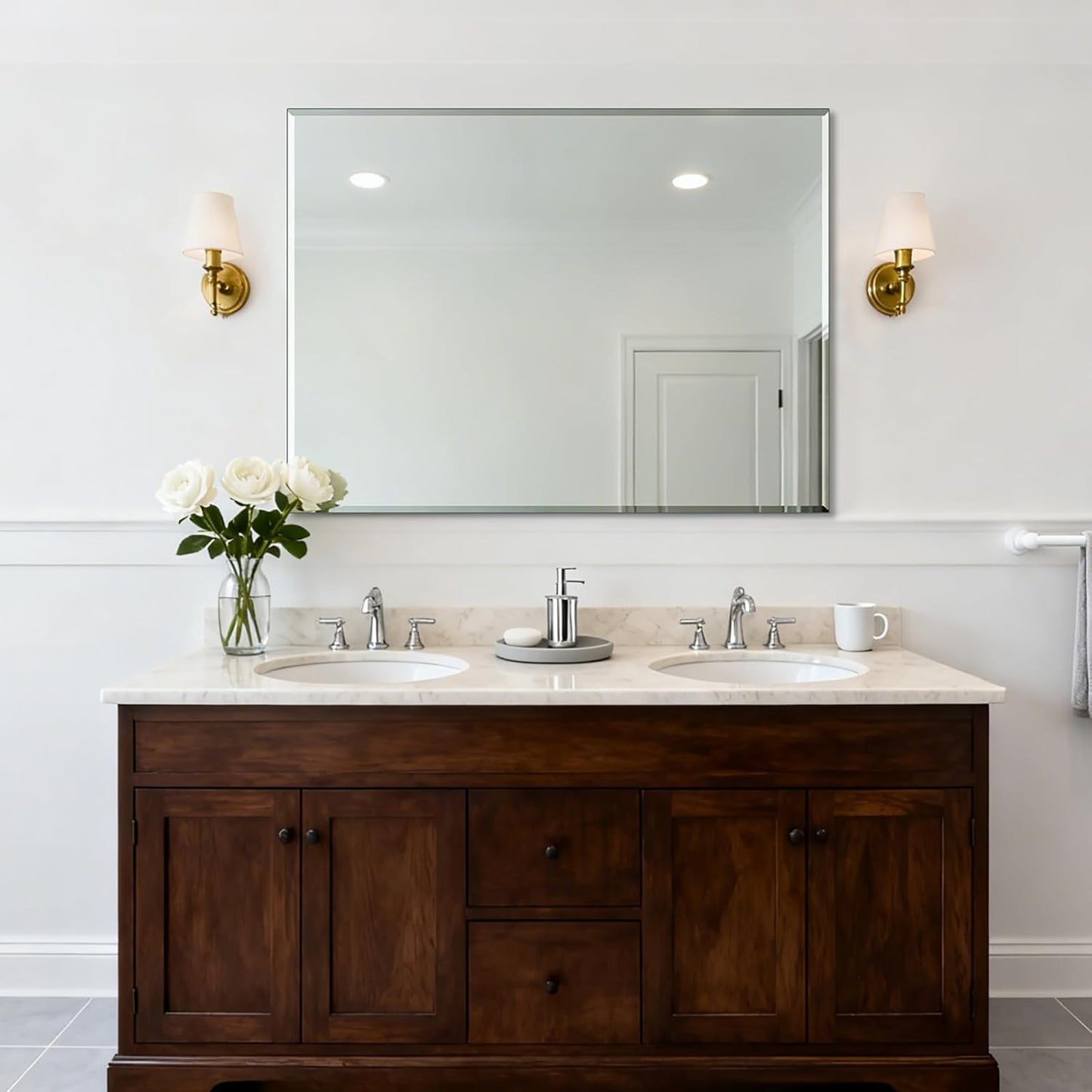 Frameless Bathroom Mirror - Rectangle Beveled Edge, Shatterproof Tempered Glass | 24" x 16" for Versatile Hanging