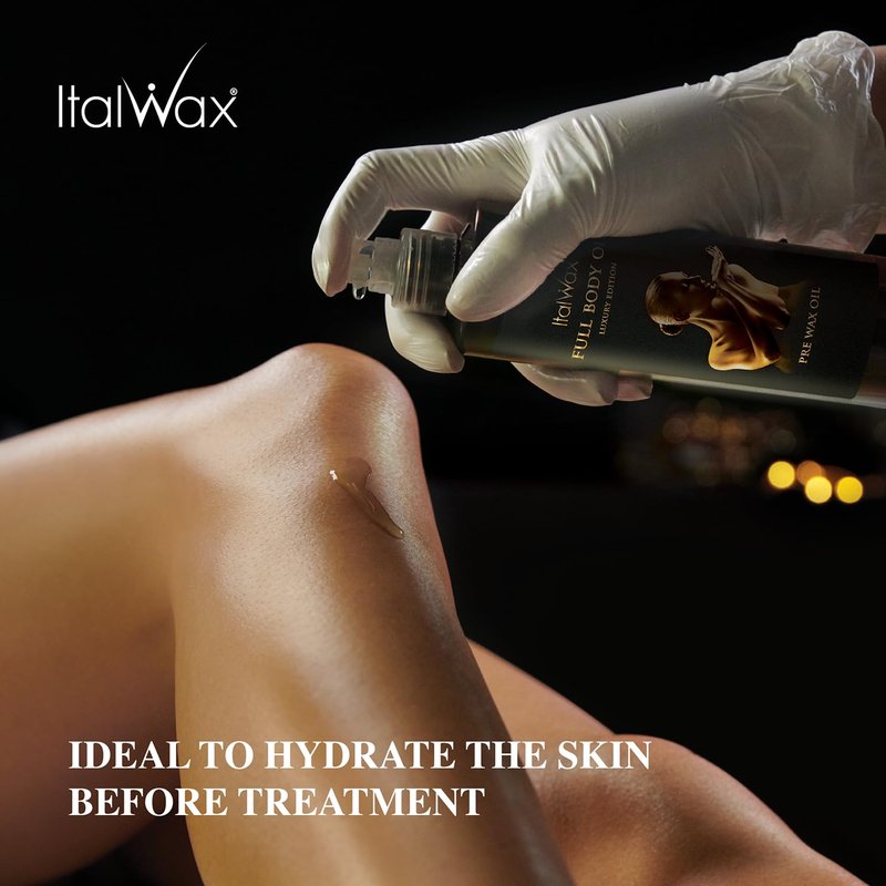 Italwax Luxury Full Body Oil - 250ml / 8.45fl.oz - Prepare the skin for the waxing procedure - Guarantees easy wax application