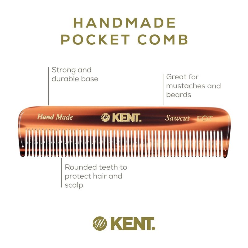 Kent Mens Beard Kit, 81T Extra Small Beard Mustache Comb, Fot All Fine Tooth Pocket Comb and PF22 Oval Palm Hair Brush. Beard and Mustache Grooming Kit for Travel and Home Beard Care. Made in England