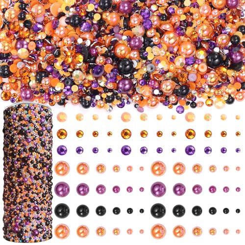 Halloween Pearl and Rhinestone Craft Embellishments - 60g Mix of Colored Pearls & Resin Gems