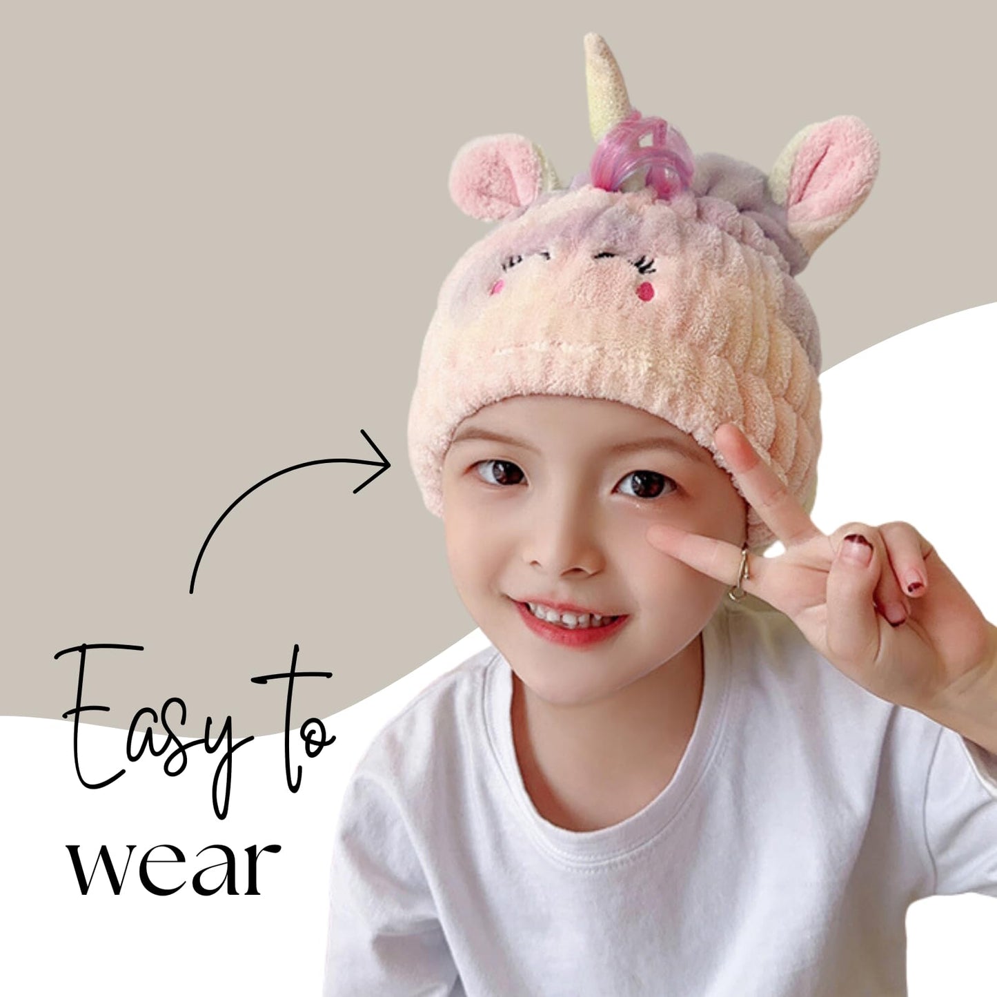 LCBD Microfiber Hair Towel Wrap for Kids, Unicorn Dry Hair Cap Suck Water, Absorbent Quick Girls Boys Hair Drying Towel, Lightweight Bouncy Hat Headscarf for Wet Hair