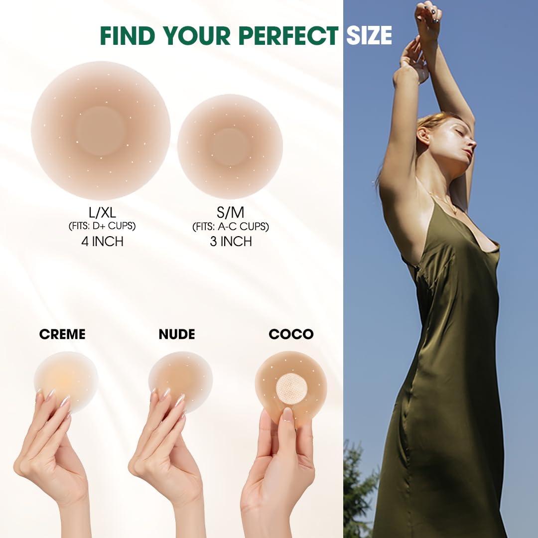 Hotosu Nipple Covers For Women – Paper-Thin Nipple Covers 0.02" Edge With Case, Reusable Silicone Nipple Covers For Braless, Nude, 3inch