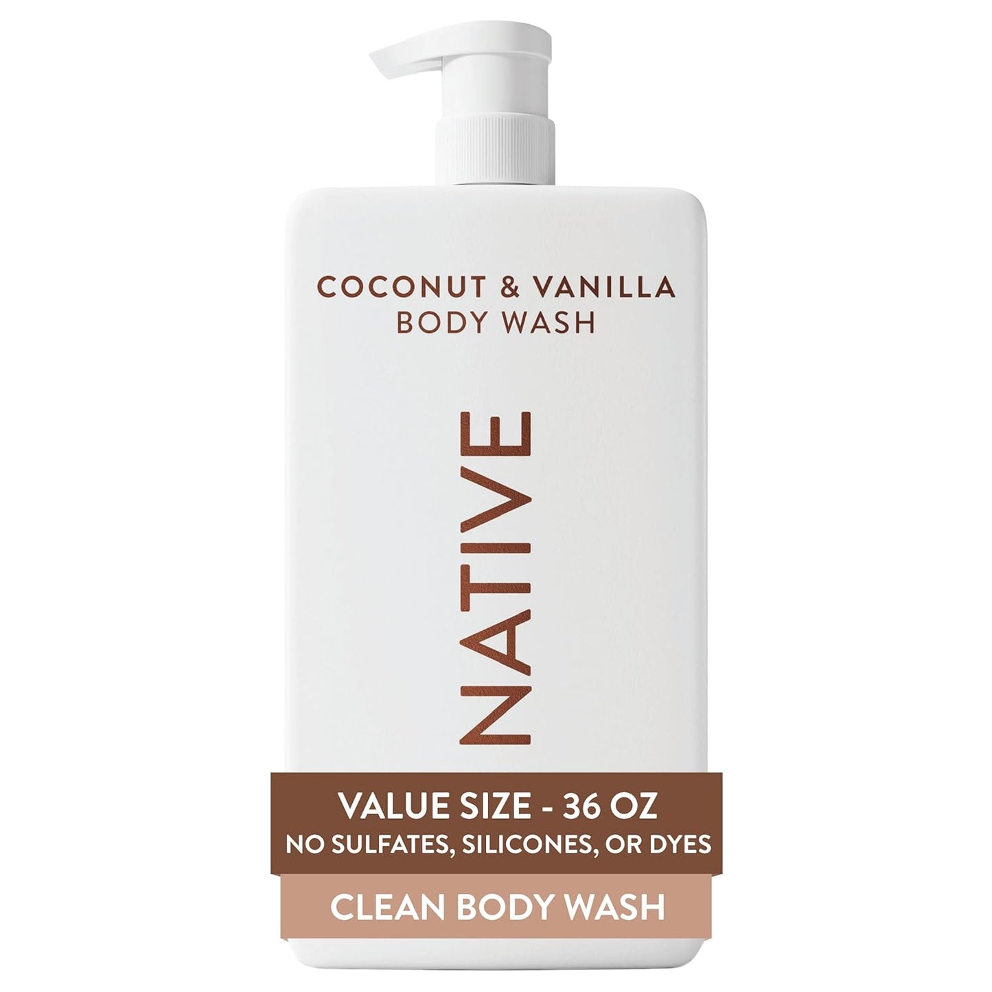 Native Body Wash - Coconut & Vanilla Scent | Sulfate-Free & Gentle, 36 oz Pump Bottle
