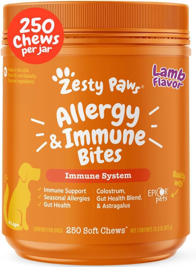 Zesty Paws Allergy Immune Bites - Dog Allergy Chews for Itchy Skin & Ears | Lamb Flavor, 90 Count