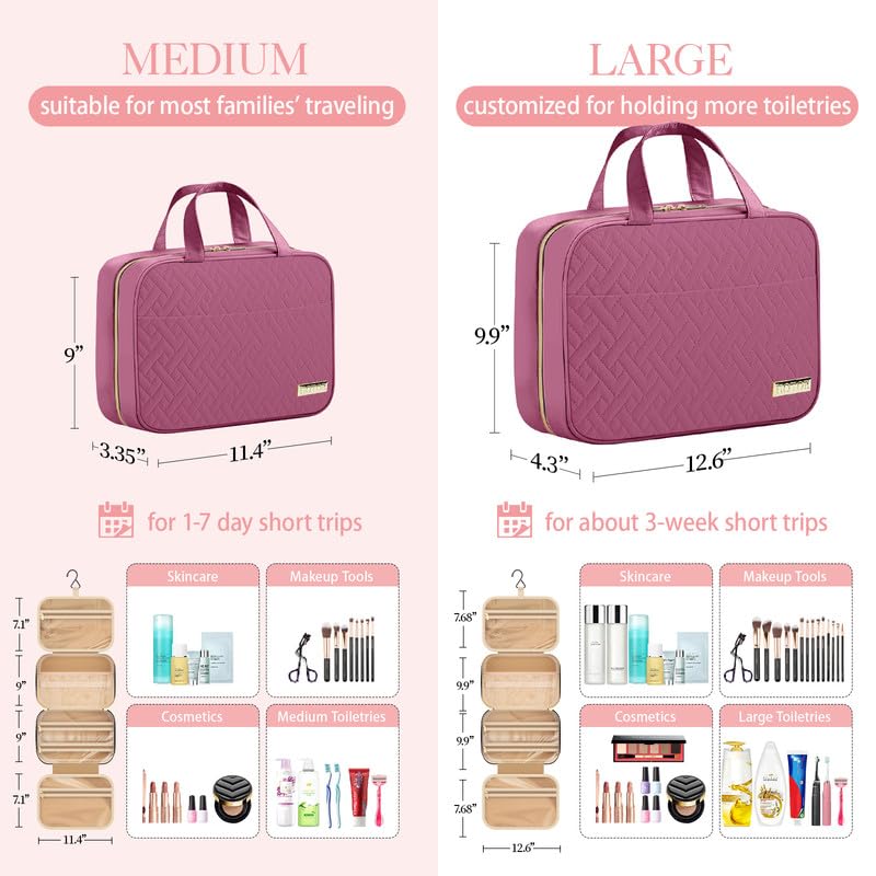 HOTOR Rosewood-Pink Hanging Travel Toiletry Bag for Women & Men, Medium