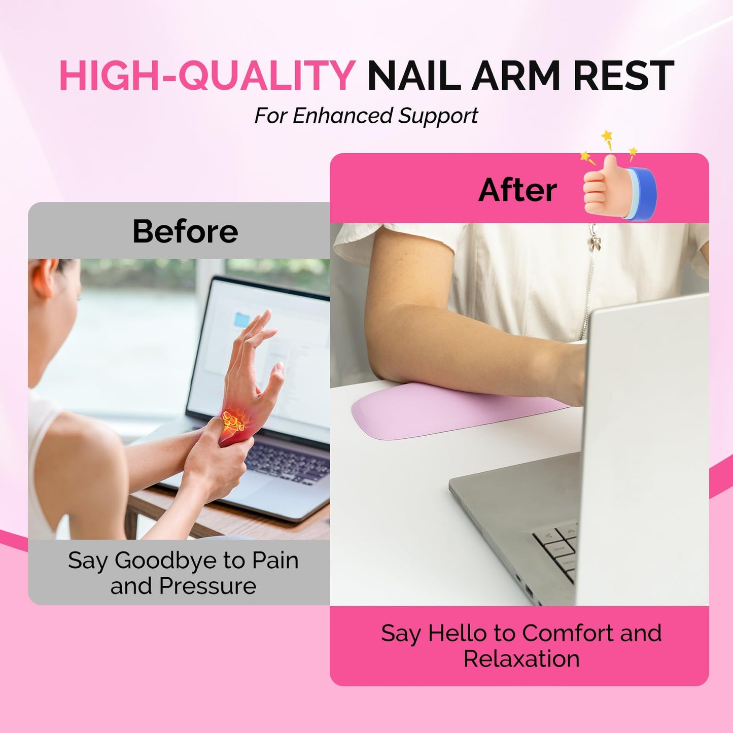 MelodySusie Nail Arm Rest, Soft PU Leather Wrist Support Cushion, Portable Hand Rest for Acrylic Gel Nail Art, Easy-Clean for Home Salon Travel, Pink