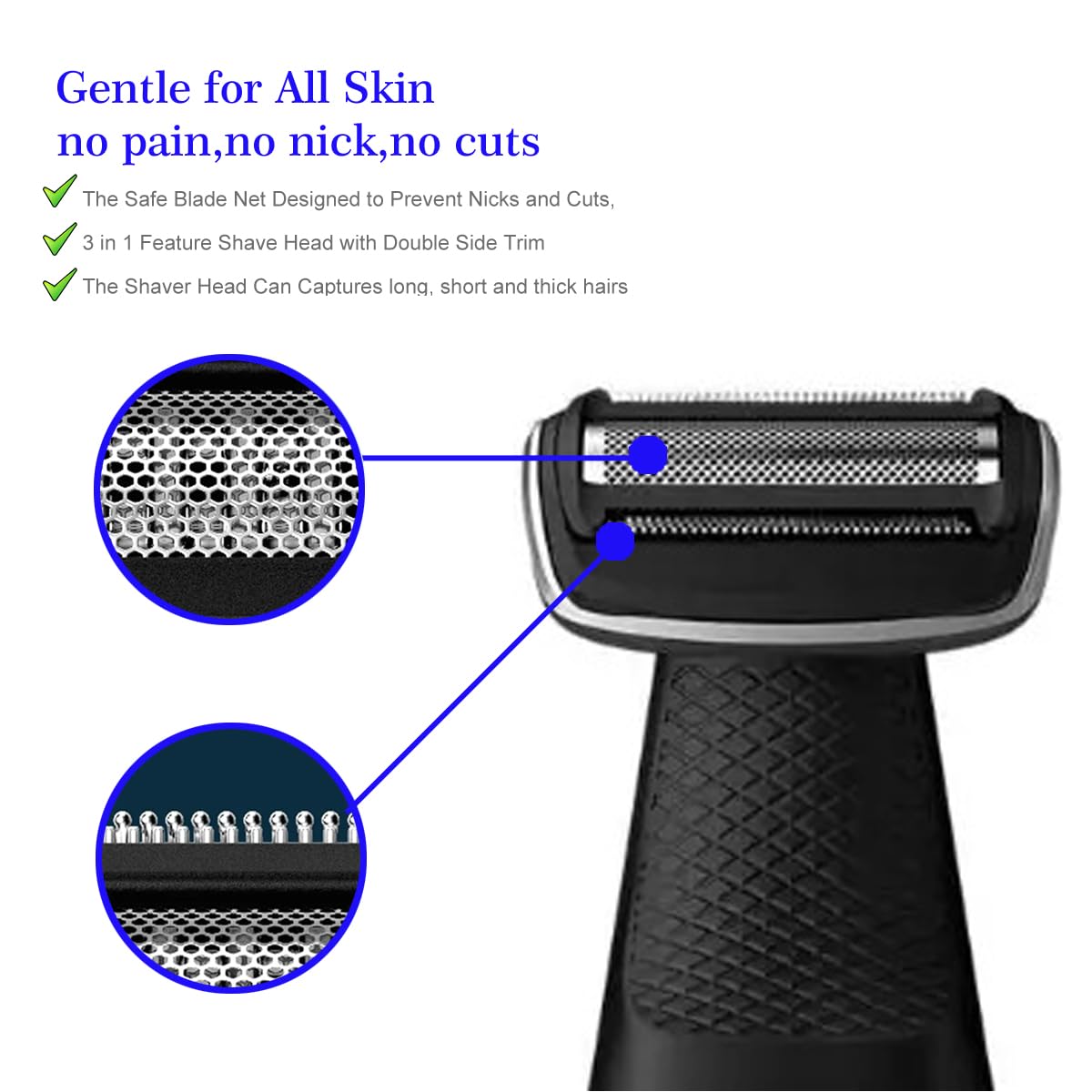 3 Pack BG2000 Replacement Heads Compatible with Philips norelco bodygroom 7000, Bodygroom Replacement Foil Heads for BG2000/40,BG5025, BG7030, BG7040, BG2030, BG2040-Wet Dry Use