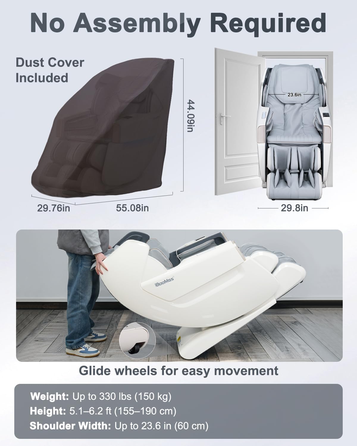 Massage Chair - Full Body Zero Gravity Recliner with 54in SL-Track, 18 Modes, Foot Massage & AI Voice Control | White & Grey