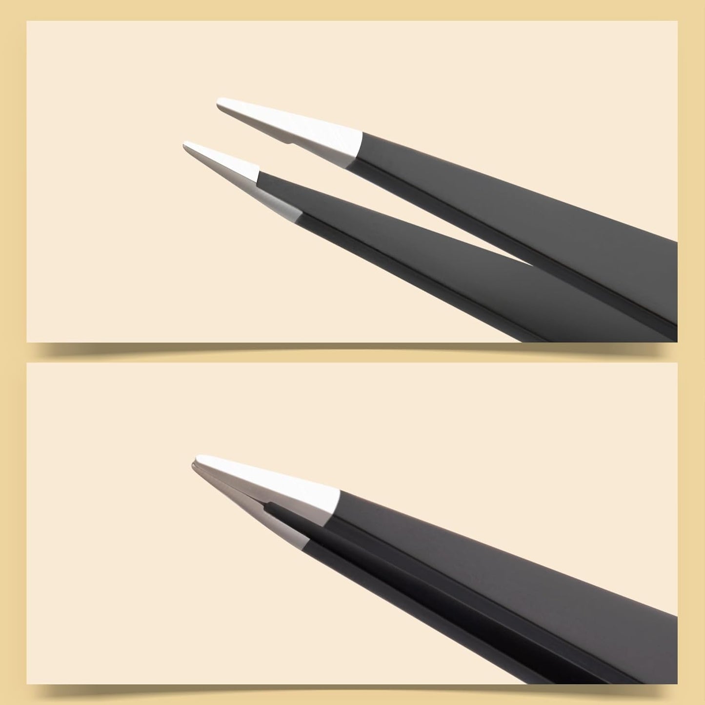 Precision Eyebrow Tweezers Set - 2-Pack Slant & Point Tip Stainless Steel for Hair Removal | Professional Grooming Case - Black