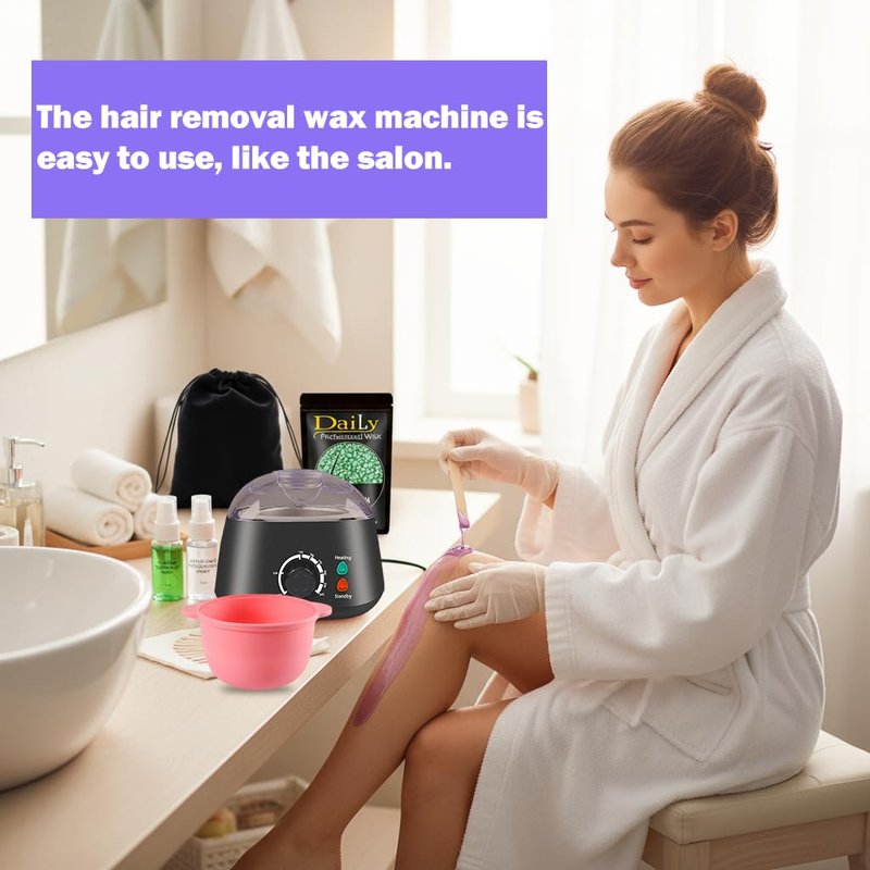 Hard Wax Warmer Kit for Sensitive Skin - Fast Heating Professional Hair Removal Kit with Silicone Liner, BPA-Free, At-Home Full Body Waxing Kit for Women, Face, Bikini & Legs (BLACK)