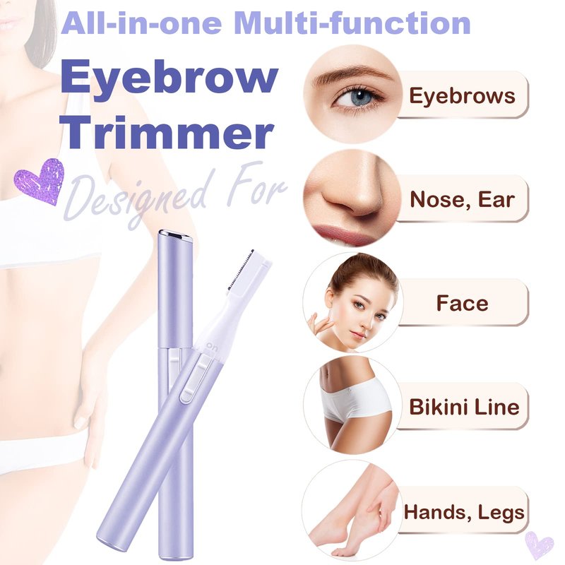LAIKME Electric Eyebrow Trimmer for Women, Facial Hair Razor Removal for Men, Mini Epilator for Bikini, Remover for Face, Chin, Peach Puzz, Lips, Body, Arms, Legs, Battery Operated (Purple)