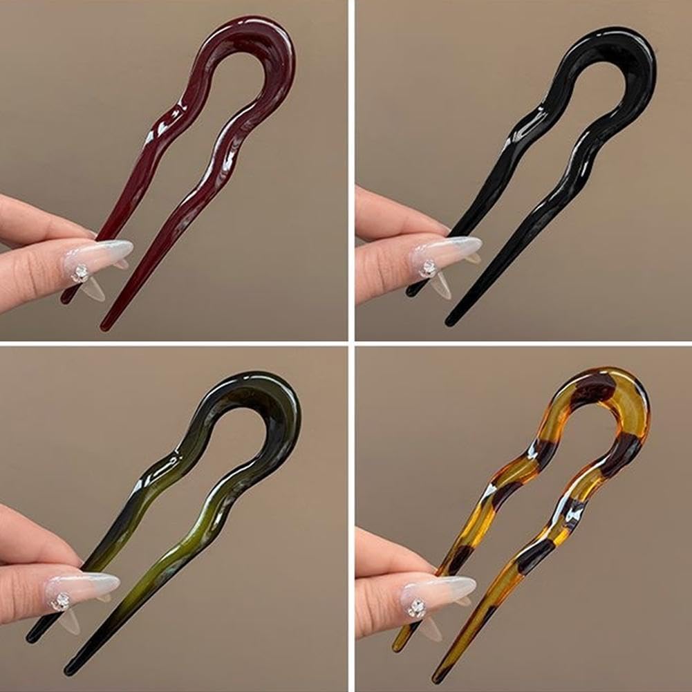 Large French Hair Pins for Women - 6 Pcs U-Shaped Hair Forks for Elegant Updo Styles