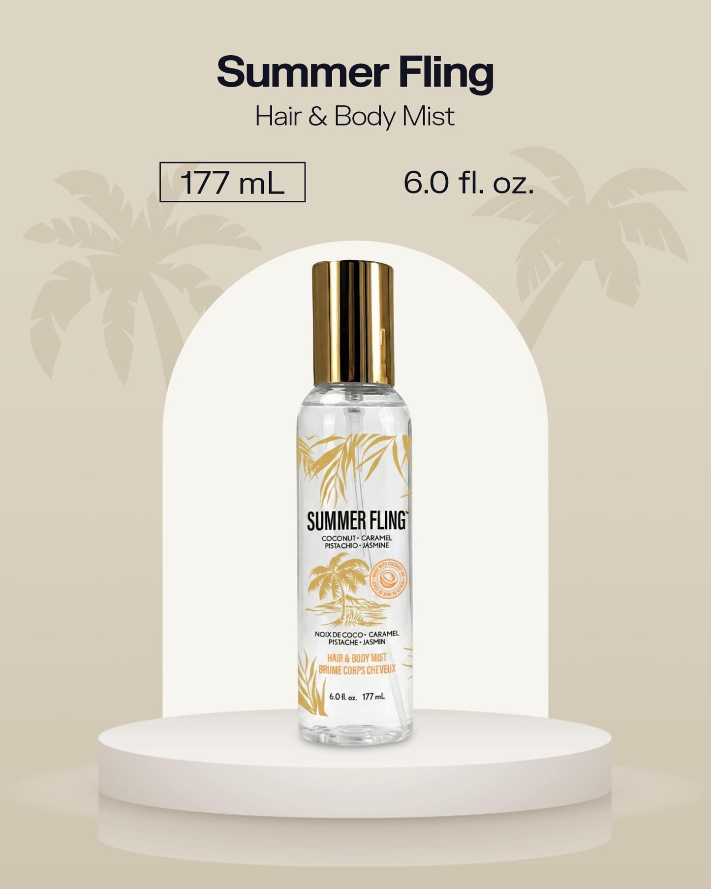 Summer Fling Hair & Body Mist for Women – Warm Beachy Gourmand Fragrance with Pistachio, Coconut, Caramel & Jasmine – Fine Fragrance Mist & Body Spray for Everyday Wear, Summer Scent, 6 Fl Oz