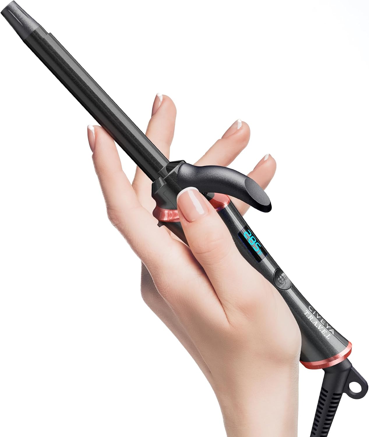 CIVEYA Travel Mini Curling Iron - 1 Inch Dual Voltage Ceramic Wand with 5 Adjustable Temps | Fast Heat-Up, Infused with Argan Oil