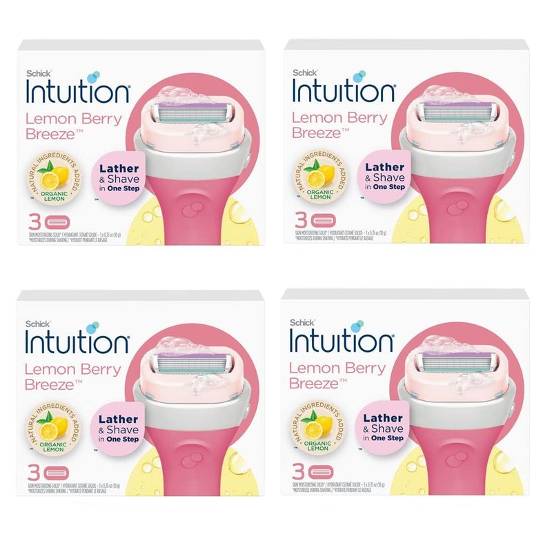 Schick Intuition Lemon Renewing Moisture Women Razor Refill Cartridges, New Version 2022 (Lemon 12 Count (4Pack))