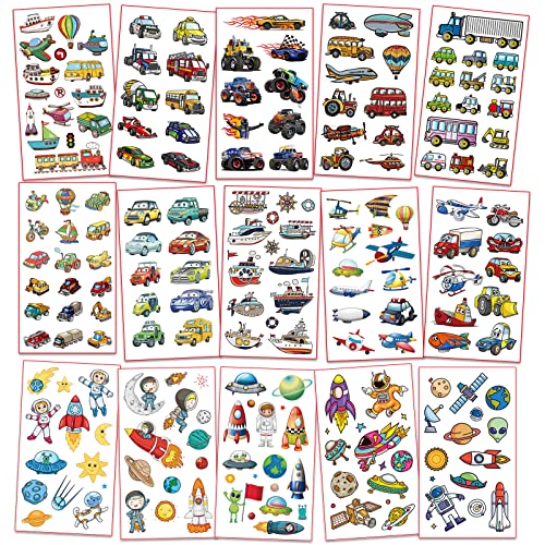 Waterproof Temporary Tattoos for Kids - 300 Dinosaur, Vehicle & Space Designs