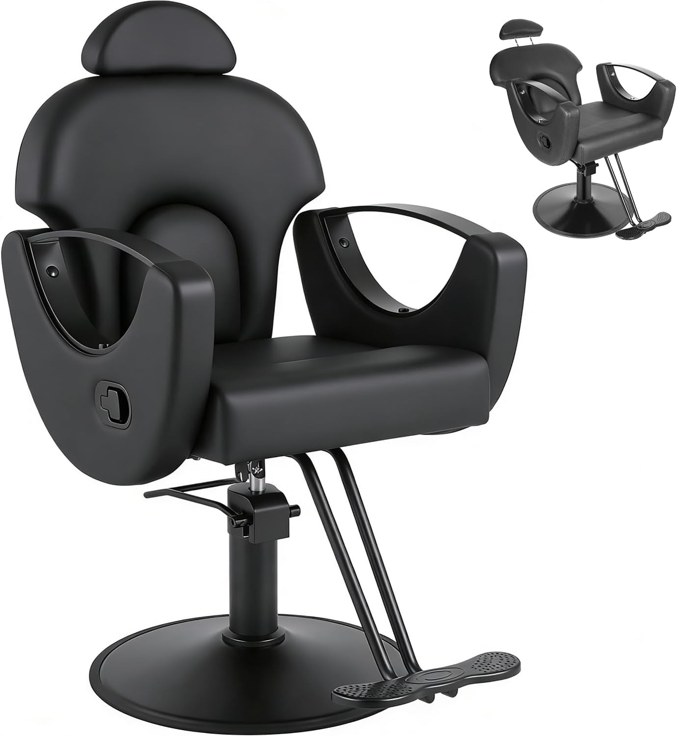 Reclining Salon Barber Chair - 360° Swivel, Adjustable Height, Heavy Duty Hydraulic | Matte Black