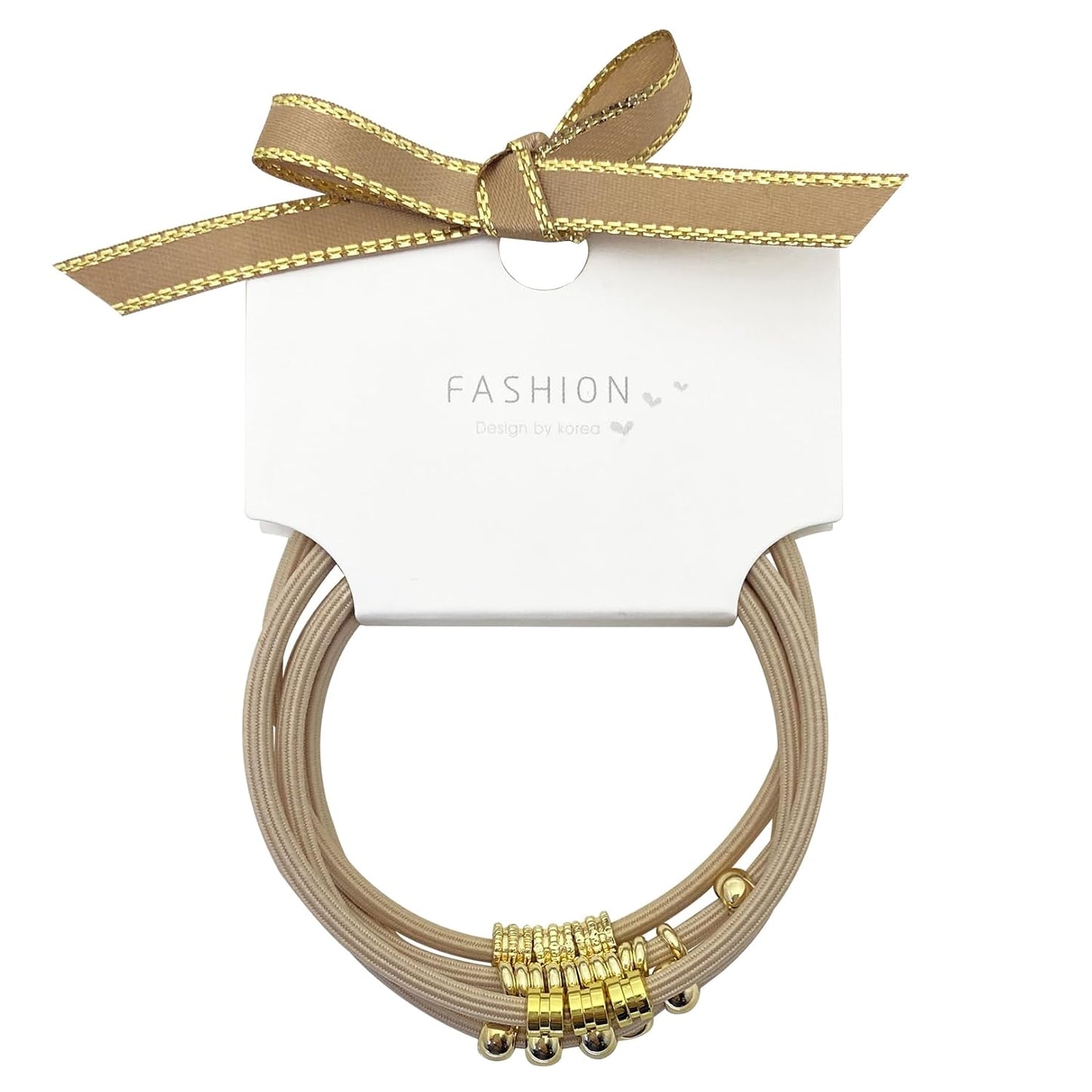 Blonde Boho Hair Ties Bracelet - Trendy Elastic Ponytail Holders with Gold Bead | Ideal for Thick, Thin, Curly Hair (Beige)