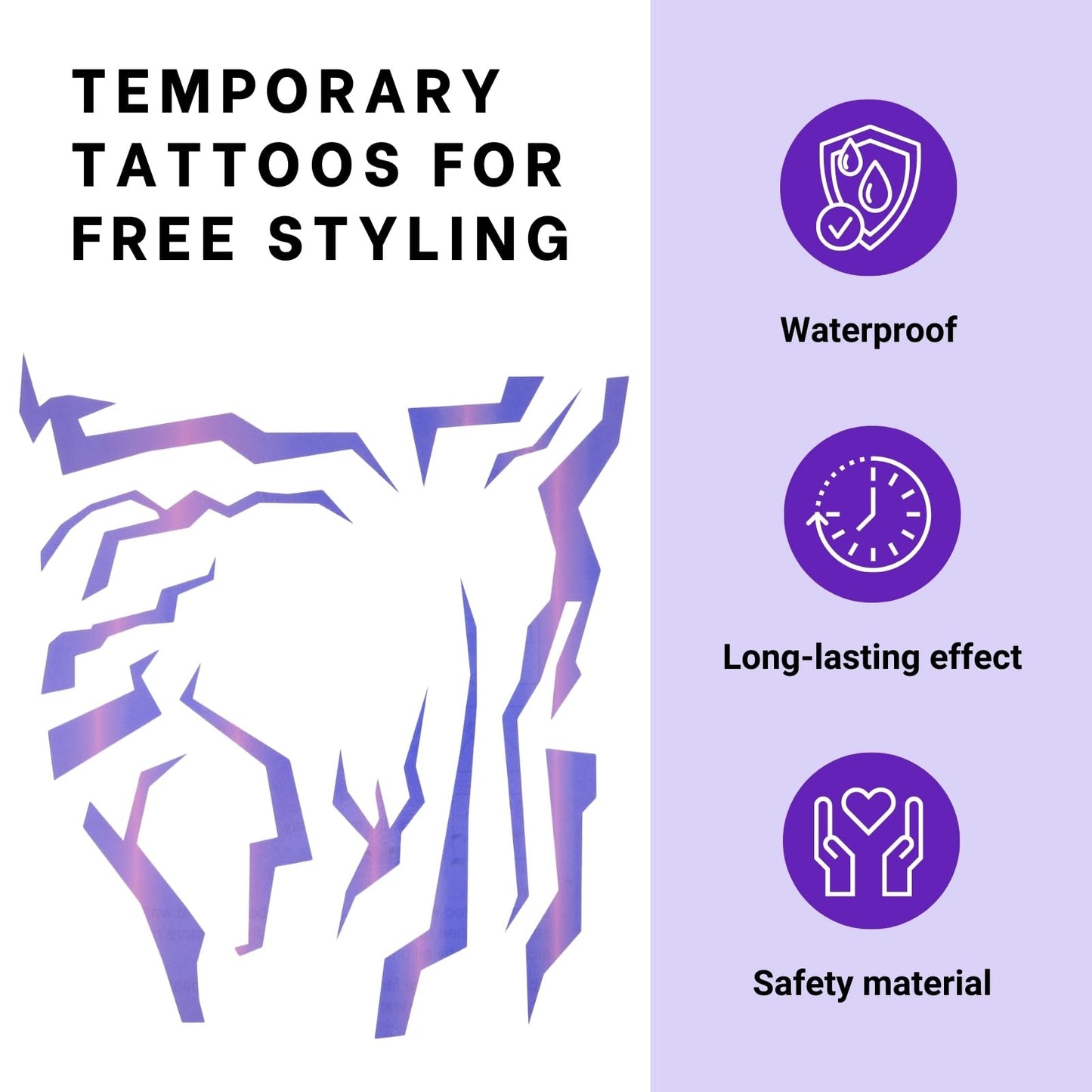 Purple Ombre Temporary Patterns Tattoo – Realistic Waterproof Body Art for Cosplay, Halloween, and Party Makeup (5 PCS)