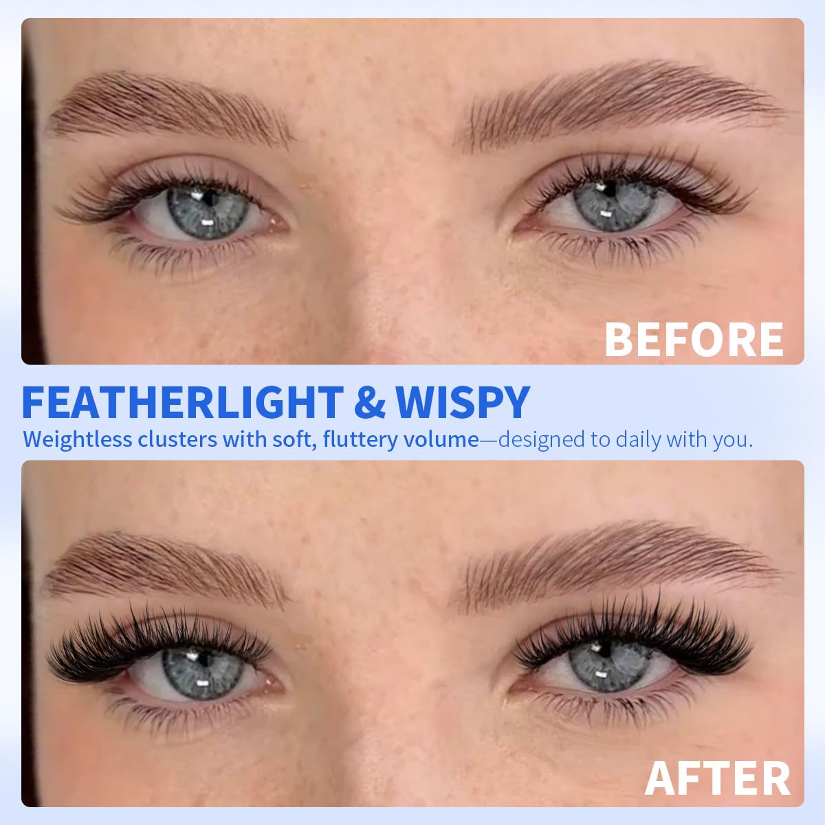 Kiromiro Lash Clusters 10-16mm Cluster Eyelash Extensions Wispy DIY Cluster Lashes Extension 144pcs Individual Lashes Nautral Eyelash Clusters C Curly Lashes Clusters