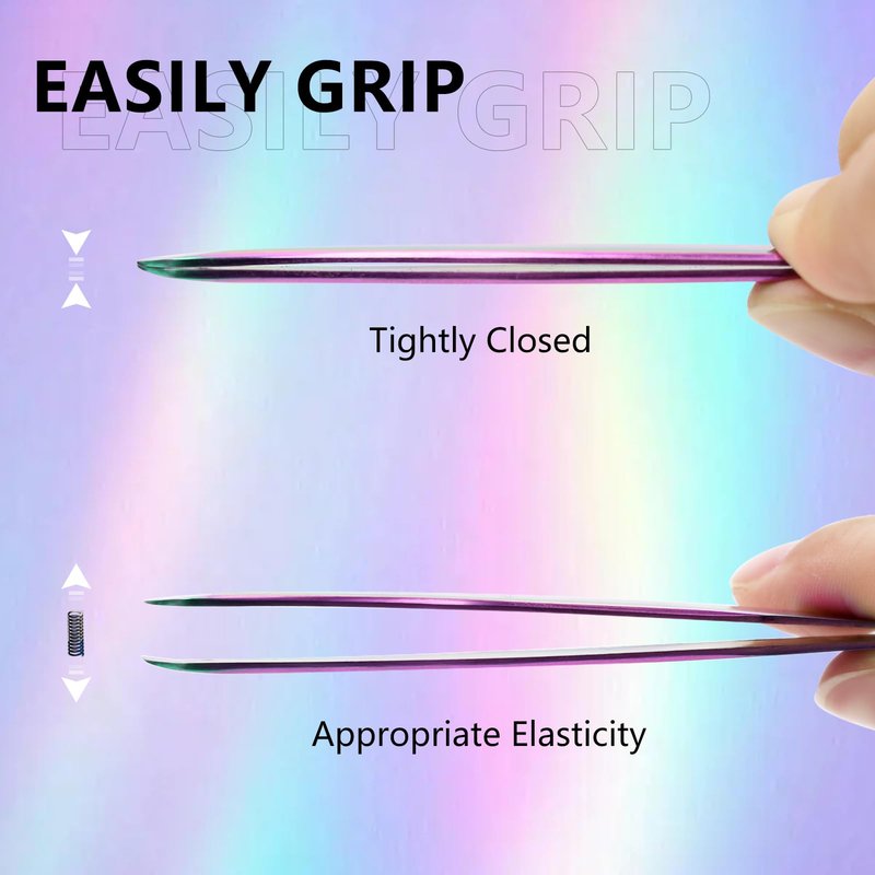 EMEDA L Curved Tweezers for Volume Lash Extensions Fiber Tip, Stainless Steel Tweezers Eyelash Extensions for Lash Artist and Beginners
